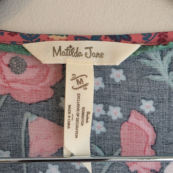 Matilda Jane Teal Floral V-Neck Blouse with Pink & Red Flowers - Picture 4 of 11